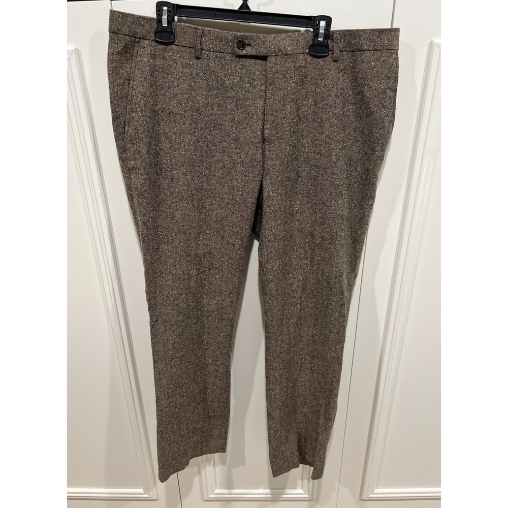 Paisley & Gray Men's Slim Fit Brown Tweed Wool Blend Dress Pants Size 38